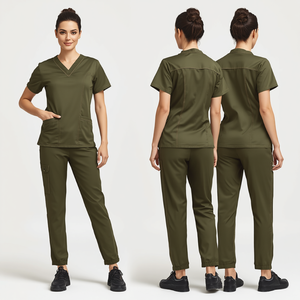 Premium Women's Olive Green Stretch Medical Scrub Uniform Modern V Neck Professional Healthcare Clothing Set - Product Image 4