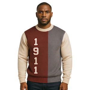 Pull en tricot classique marron à trois tons, broderie chenille, Année de fondation, Premium, Divine Nine, Vêtements de fraternité grecque - Product Image 1