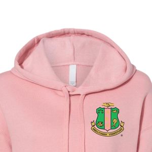 Sudadera con Capucha Corta de Felpa Rosa Claro para Mujer, con Estampado del Escudo Verde, Ropa de la Hermandad Griega Bella Canvas, OEM ODM - Product Image 4