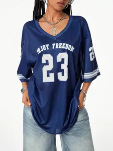 เสื้อยืดโอเวอร์ไซส์แฟชั่นสตรีทแวร์ทรงหลวมไหล่ตกสไตล์ลำลองสำหรับผู้หญิง - Product Image 2