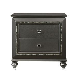 Comodino grigio metallizzato massello in legno di gomma con 2 cassetti - Product Image 3