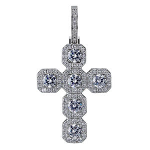 Colgante de Cruz Hindú de Lujo con Piedras de Moissanita de Corte Brillante, Chapado en Rodio, Plata 925, Joyería Unisex para Uso Diario - Product Image 5