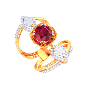 Anillo de Cóctel de Lujo con Oro, Rubí y Diamantes Rojos para Mujer - Joyería de Moda, Regalo de Aniversario - Product Image 2