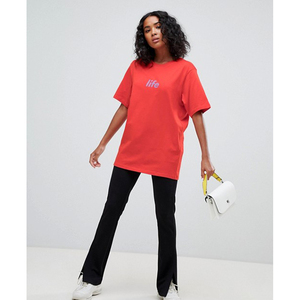 Camiseta de Algodón Roja Extra Grande para Mujer, Cuello Redondo, Corte Holgado, Color Sólido, Manga Corta, Tejido Jersey, Estilo para Todas las Temporadas - Product Image 1