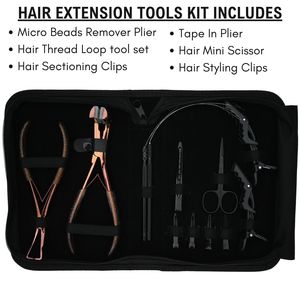 Kit professionnel d'extensions capillaires pour salon avec outils de pose, ciseaux de coupe, outil à boucle et accessoires de sectionnement des cheveux - Product Image 2