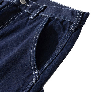 Pantalon de travail en denim droit pour homme, 100% coton lavé, multi-poches, taille haute, fermeture boutonnée, respirant, séchage rapide - Product Image 5