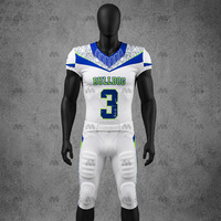 Maillot de football américain sublimé imprimé blanc et bleu pour homme, ajusté, à manches courtes, anti-humidité, écologique, 220g