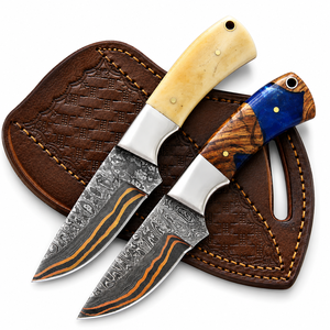 MAYSARA IMPEX Copper Damascus Steel Cowboy Hunting <b>Knife</b> Camping <b>Knife</b> with Leather Sheath & <b>Bone</b> Antler <b>Handle</b> - Product Image 1