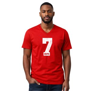 T-shirt col en V Kappa Alpha Psi numéro 7 rouge, vêtement de fraternité grecque avec motif audacieux, confort premium et coupe élégante - Product Image 1