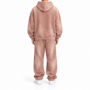 Ensemble sweat à capuche et pantalon de survêtement délavé pour homme, couleur dégradée verte, coupe ample, survêtement 2 pièces, streetwear décontracté - Product Image 5