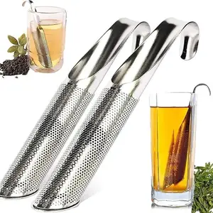 Accesorios de té portátiles para el hogar, filtro de acero inoxidable, diseño de tubería, cuchara de té, cervecero, mango largo, taza creativa de Metal