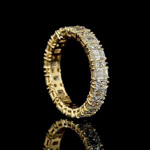 Lab Grown <b>Emerald</b> Cut and Round Diamond Eternity <b>Band</b> <b>Ring</b> 10K 14K 18K Gold 925 935 Silver Wedding Anniversary Fine Jewelry - Product Image 4