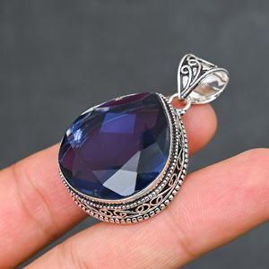 Magnifique pendentif en topaze bleue de Londres, pierre précieuse créée en laboratoire, en forme de cœur, 20x30mm, en argent sterling 925, fait main, style bohème, très demandé - Product Image 4