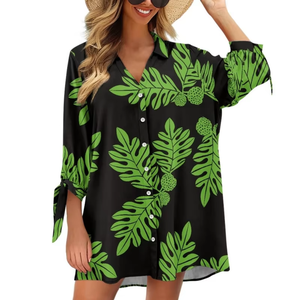 Camisa Hawaiana Personalizada para Mujer con Estampado de Hojas de Ulu, Estilo Casual Hawaiano, Proveedor de Moda Bajo Demanda, Vestido Elegante de Verano - Product Image 5