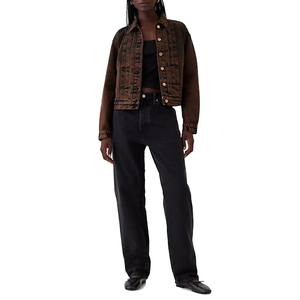 New Women's Winter Solid Vintage Washed <b>Cropped</b> Button Down Long Sleeve Collared Top for Casual Streetwear Fashion <b>Denim</b> <b>Jacket</b> - Product Image 2