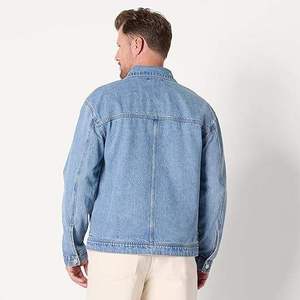 WARPRO INDUSTRY Men's Light Blue Denim Puffer <b>Jacket</b> Hooded Windproof Regular Fit Stand Collar Zipper Closure Washed 100% Cotton - Product Image 2