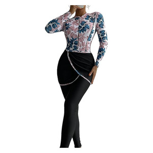 Premium Women's Modest Fully Covered Muslim High Cut <b>Print</b> Front Logo 2-Piece <b>Islamic</b> Burkinis Swimwear Set - Product Image 6