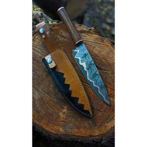 Cuchillo de Chef Burraq, Hecho a Mano con Acero de Damasco, Hoja de 7 Pulgadas, Grosor de 3.0 mm, Mango de Madera, Funda de Cuero Premium, Nuevo - Product Image 3