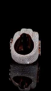 Rose <b>Gold</b> Plated <b>Cocktail</b> <b>Ring</b> With Baguette Cut Moissanite Pave Setting Letter Shape Luxury Statement Jewelry Unisex Party Wear - Product Image 3