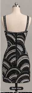 Robe de soirée noire sans manches, longueur genou, luxueuse, ornée de perles brodées à la main, respirante, ODM - Product Image 3