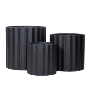 Elegant Matte Black Reeded Cylinder Planter Fiberglass Set of Four Nesting Pots Indoor Outdoor Home <b>Garden</b> Decoration - Product Image 5