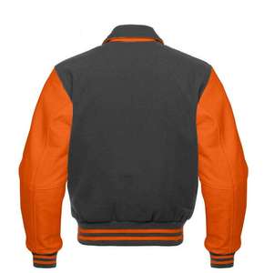 Chaqueta Varsity de Lana para Hombre, Color Gris y Naranja, Cuello Camisero, Estilo Casual, Corte Regular, Cierre de un Solo Botón - Product Image 2
