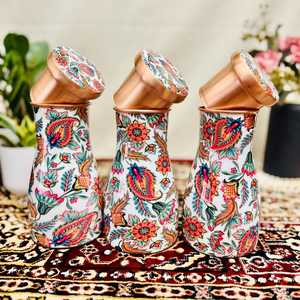 100% Pure Enamel Print Copper Water Bottle 32 Fl Oz Handmade Eco-Friendly Classic Design with Lid & <b>Tea</b> <b>Infuser</b> - Product Image 2