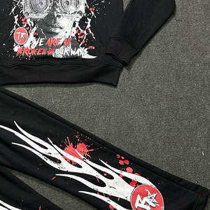 Conjunto Deportivo Informal de Sudadera con Capucha y Pantalones Anchos, 100% Algodón, Lavado Ácido, Personalizado con Serigrafía - Product Image 6