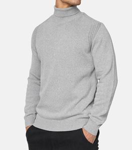 Pull ras du cou pour homme, coupe classique, gris uni, en velours côtelé tricoté, style décontracté, hiver, doublé, respirant, logo frontal - Product Image 4