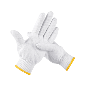 Cotton Safety <b>Gloves</b> <b>Knit</b> Wrist Anti-Slip General Purpose Work <b>Gloves</b> White with Yellow Cuff - Product Image 2
