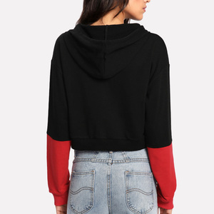 Women's Color Blocked Hooded Sweatshirt Long Sleeve <b>Cropped</b> Casual Autumn Wear Knitted Breathable Regular Fit - Product Image 6