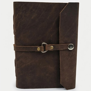 Carnet de notes en cuir véritable fait main en Inde, couverture rigide, fermeture à bouton, 100 feuilles - Cadeaux de bureau parfaits, utilisation promotionnelle - Product Image 1