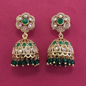 Dernières boucles d'oreilles Jhumki artisanales de qualité export, plaquées or, 233086 - Product Image 4