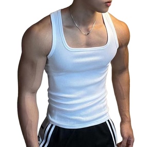 Débardeur d'entraînement vierge de qualité avec logo personnalisé OEM débardeur côtelé hommes col carré débardeur de gym pour hommes - Product Image 1