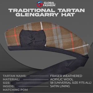 Chapeau Glengarry en tartan pour uniforme Highland, fabriqué en tissu respirant laine-acrylique pour un confort tout au long de la journée - Product Image 3