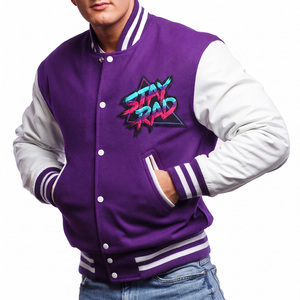 Giacca Varsity Ricamata Korn per Uomo, Blu con Maniche in Pelle PU, Casual Autunnale, Colletto Rovesciato, Vestibilità Regolare - Product Image 5