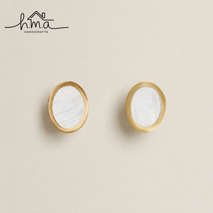 Oval Marble and Brass Cabinet <b>Knob</b> Brushed Gold Finish Elegant <b>Drawer</b> Pull for Luxury Furniture - Product Image 1
