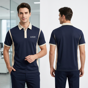 Men's Navy Blue Contrast Panel Polo Shirt Short Sleeve Knitted Quick Dry Casual Sport Wear Heat Transfer Logo Front Bangladesh - Product Image 2