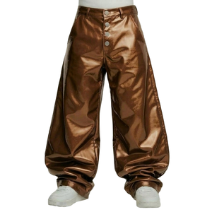 high-waisted casual pants loose stretch wide-leg Y2K Sliver <b>PU</b> leather pants for men - Product Image 4