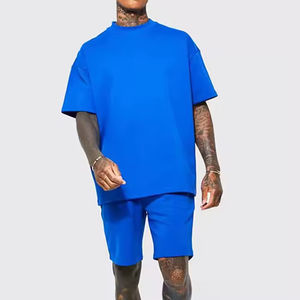 Service OEM en gros – Ensemble T-shirt et short thermique respirant grande taille pour homme, style urbain, polyester/coton - Product Image 6