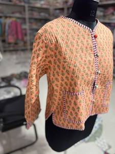 Quilted Cotton Jacket Women Floral Print Mandarin Collar Full Sleeve Autumn Style <b>Covered</b> <b>Button</b> Closure GIFT FOR HER - Product Image 4