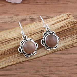 Boucles d'oreilles en pierre de lune de pêche naturelle, argent sterling 925, clous ronds délicats, pierre de lune orange brillante, bijoux en pierres précieuses pour femmes, cadeau - Product Image 2
