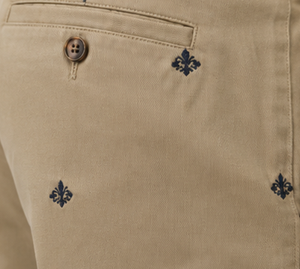 Shorts Bermuda Kaki pour Homme avec Broderie, Taille Mi-Haute, en Tissu Oxford de Coton Décontracté, Fermeture Boutonnée - Product Image 4