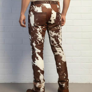 กางเกงหนังวัวแท้สำหรับผู้ชาย แฟชั่นบูติกสุดเท่ห์ กางเกงหนังแท้ขนวัว - Product Image 6