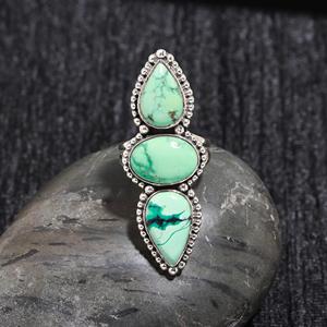 Mohave <b>Turquoise</b> <b>Ring</b> 925 Sterling Silver Handmade Oval Gemstone Hammered Statement <b>Ring</b> for Women At Best Price - Product Image 3