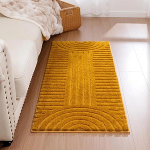 Modern Geometric Chenille <b>Bath</b> <b>Mat</b> Rectangle Thick Tufted Non-Slip Rubber Backing Home Use <b>Mustard</b> Yellow - Product Image 5