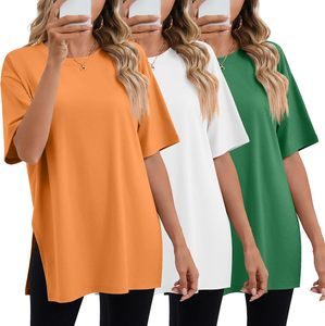 เสื้อยืดคอกลมแขนสั้นทรงโอเวอร์ไซส์สำหรับผู้หญิง สีพื้น ทรงหลวม ผ้าฝ้ายเจอร์ซีย์ถัก 100% เสื้อลำลองใส่สบายสำหรับฤดูใบไม้ผลิและฤดูร้อน - Product Image 1