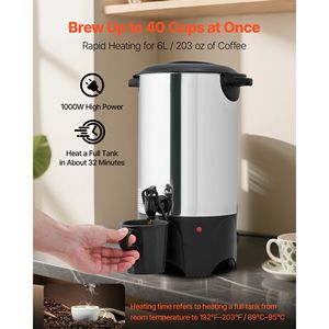 Distributore di Caffè Commerciale da 40 Tazze (6 L) con Rubinetto Anti-Goccia, Preparazione Rapida, Macchina per Caffè Commerciale in Acciaio Inossidabile - Product Image 2