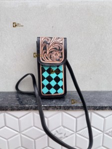 Bolso de Mano de Lujo para Teléfono, Bolso de Cuero Tallado a Mano, Bolsos Pequeños con Patrón de Damas, Bolsa de Diseño Único - Product Image 5