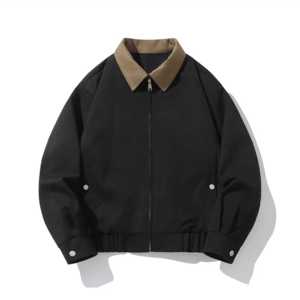 Veste noire avec col contrastant beige et détails boutons-pression argentés, poches obliques, ourlet latéral élastique, coupe décontractée et épaules tombantes - Product Image 4